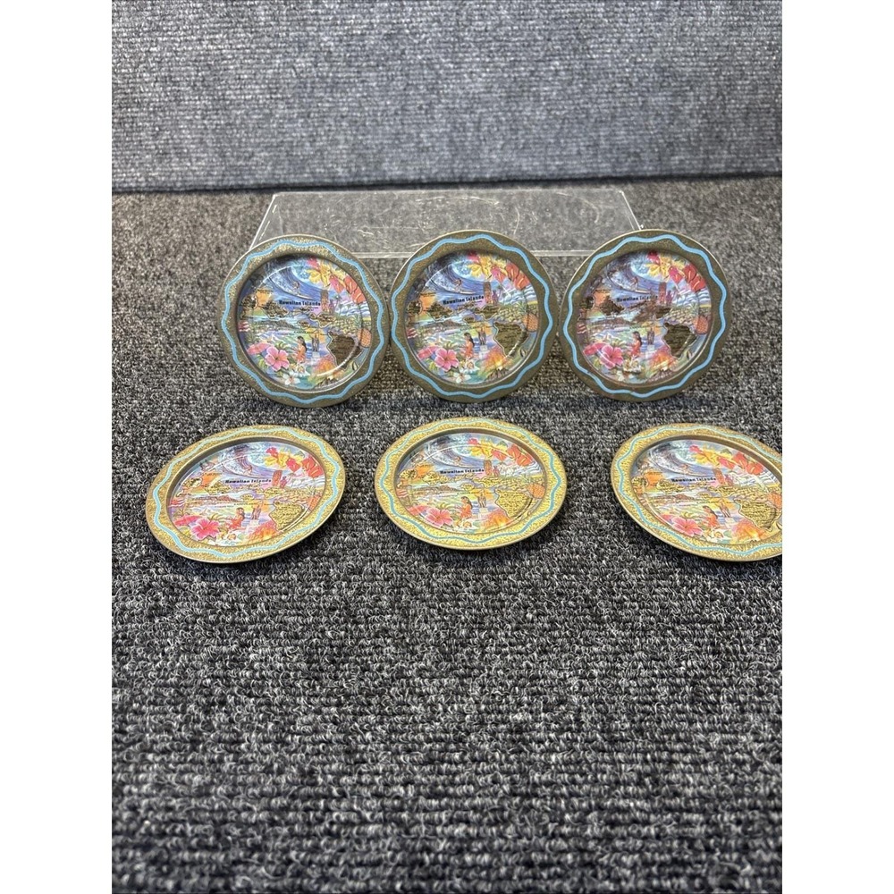 Lot of 6~Vtg~3 1/2" Diameter~Metal/Souvenir/Coasters~Hawaiian Islands
